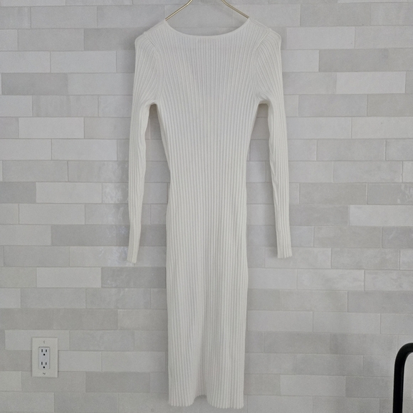 Ramy Brook $425 Pilar Rib-Knit Cutout Twist Bodycon Midi Long Sleeve Dress White - Picture 8 of 8